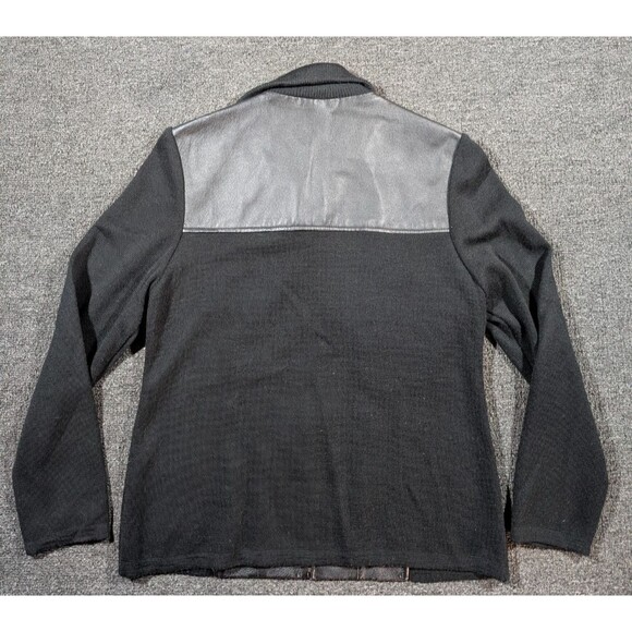 Coldwater Creek Jacket Women's M Black Leather Wool Ribbed Full Zip Pockets - Picture 3 of 7
